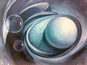 Spheres and bubbles in gray. Oil over acrylic on canvas